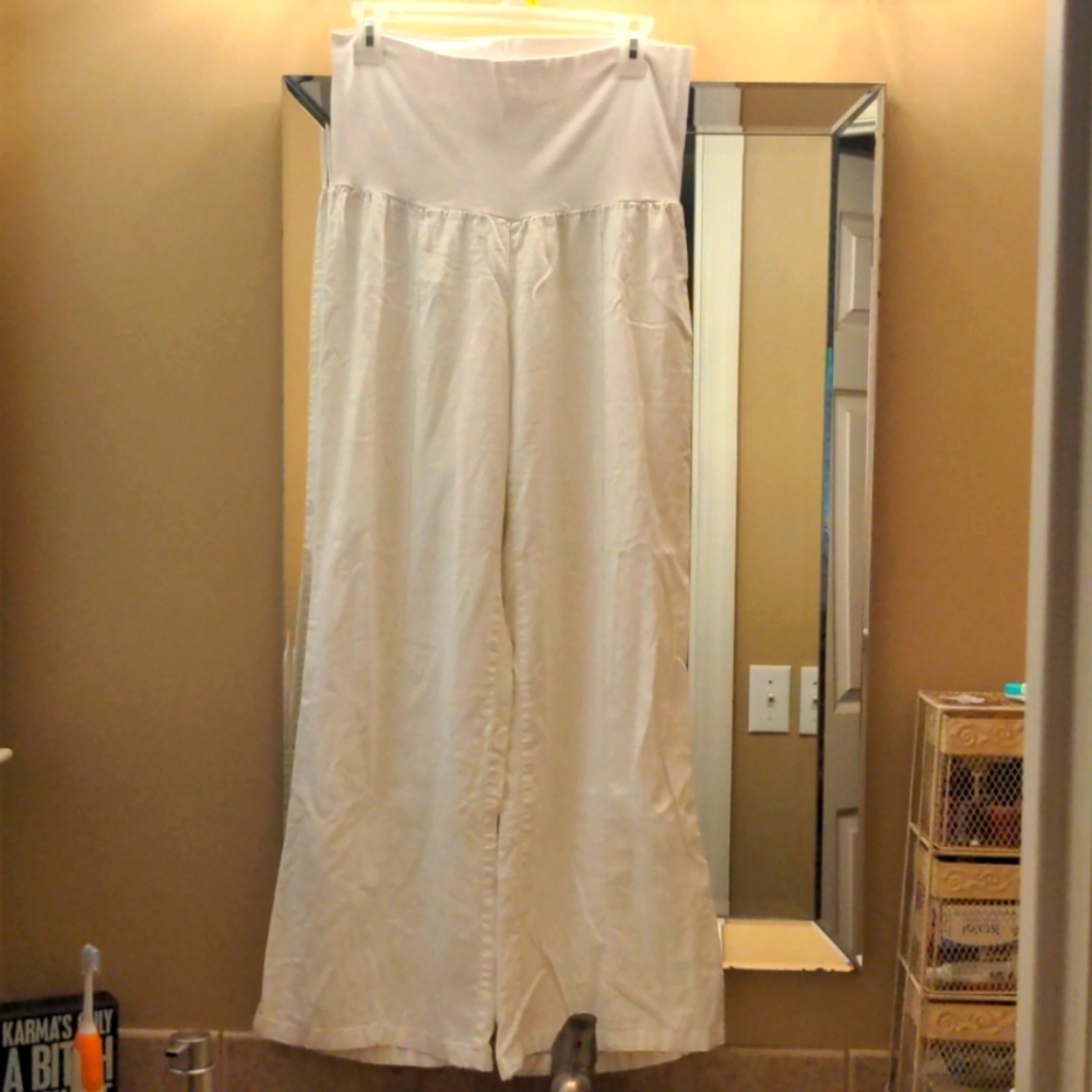 Fold over linen palazzo pants